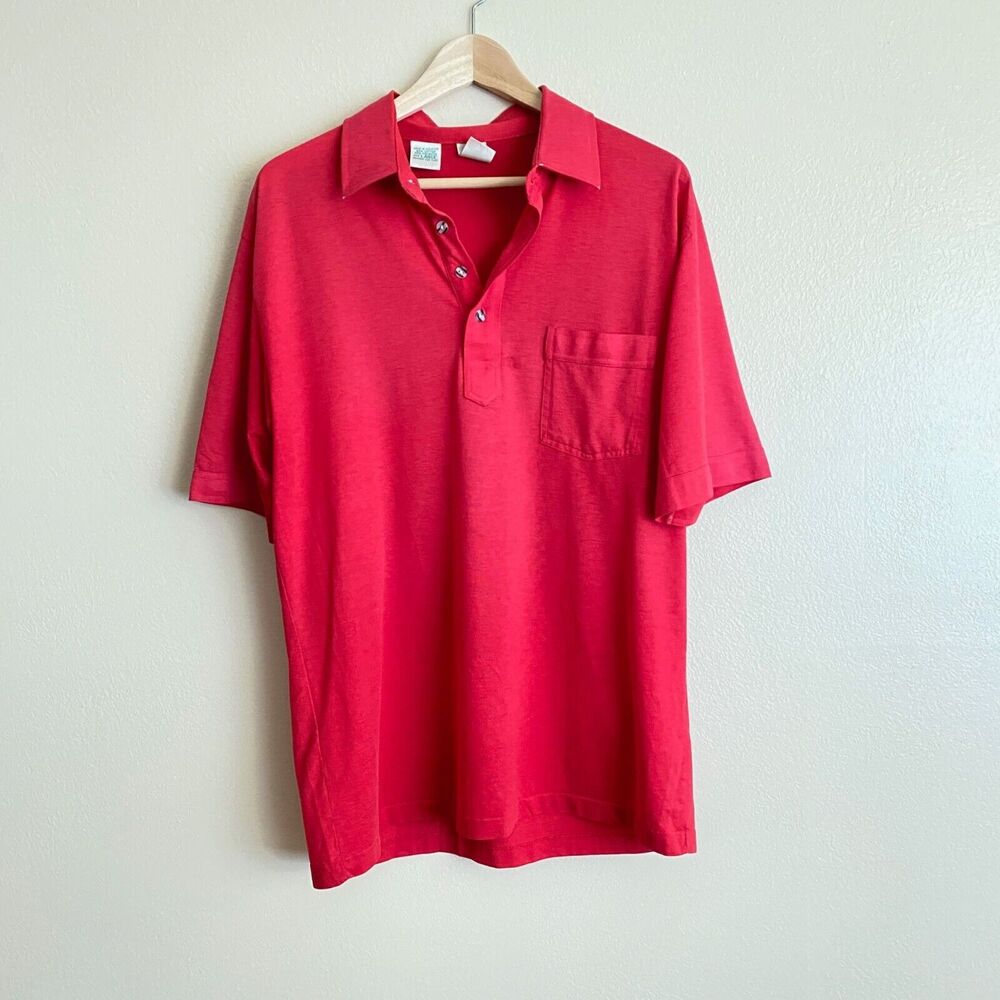 Vintage Oshman's Club Men's Large Red T-shirt Polo Distressed Pocket Buttons